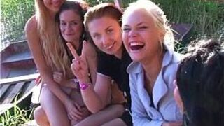 Wild outdoor party porn with sexy stud making two dicks cum porn video